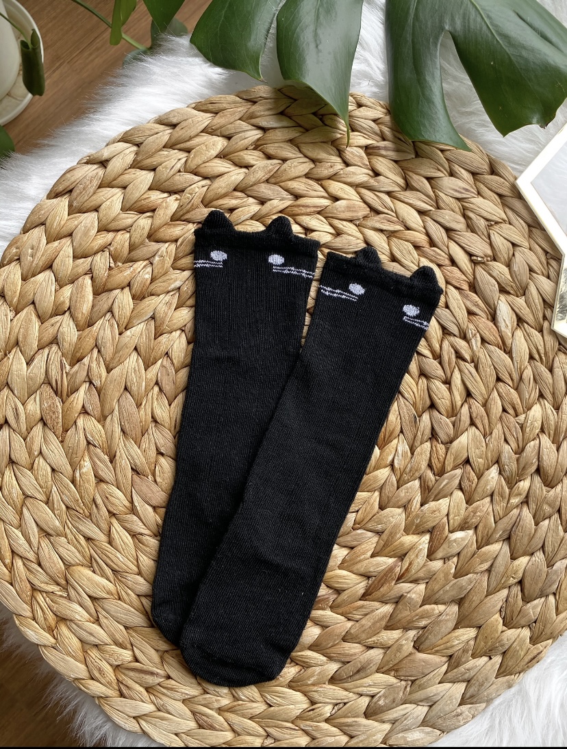 0-3 Yaş Siyah Kedi Diz Altı Çorap