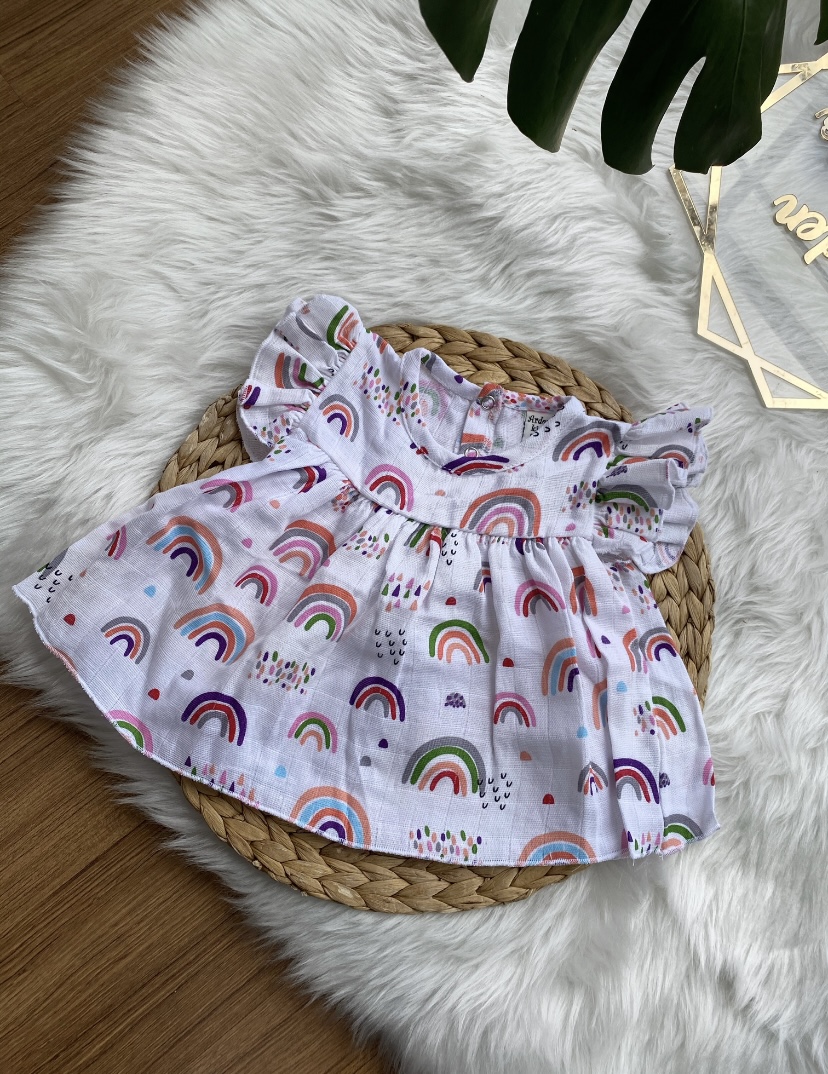 Gökkuşağı Müslin Bluz Arden Kids Anne Bebek Tacı ve Bandanası