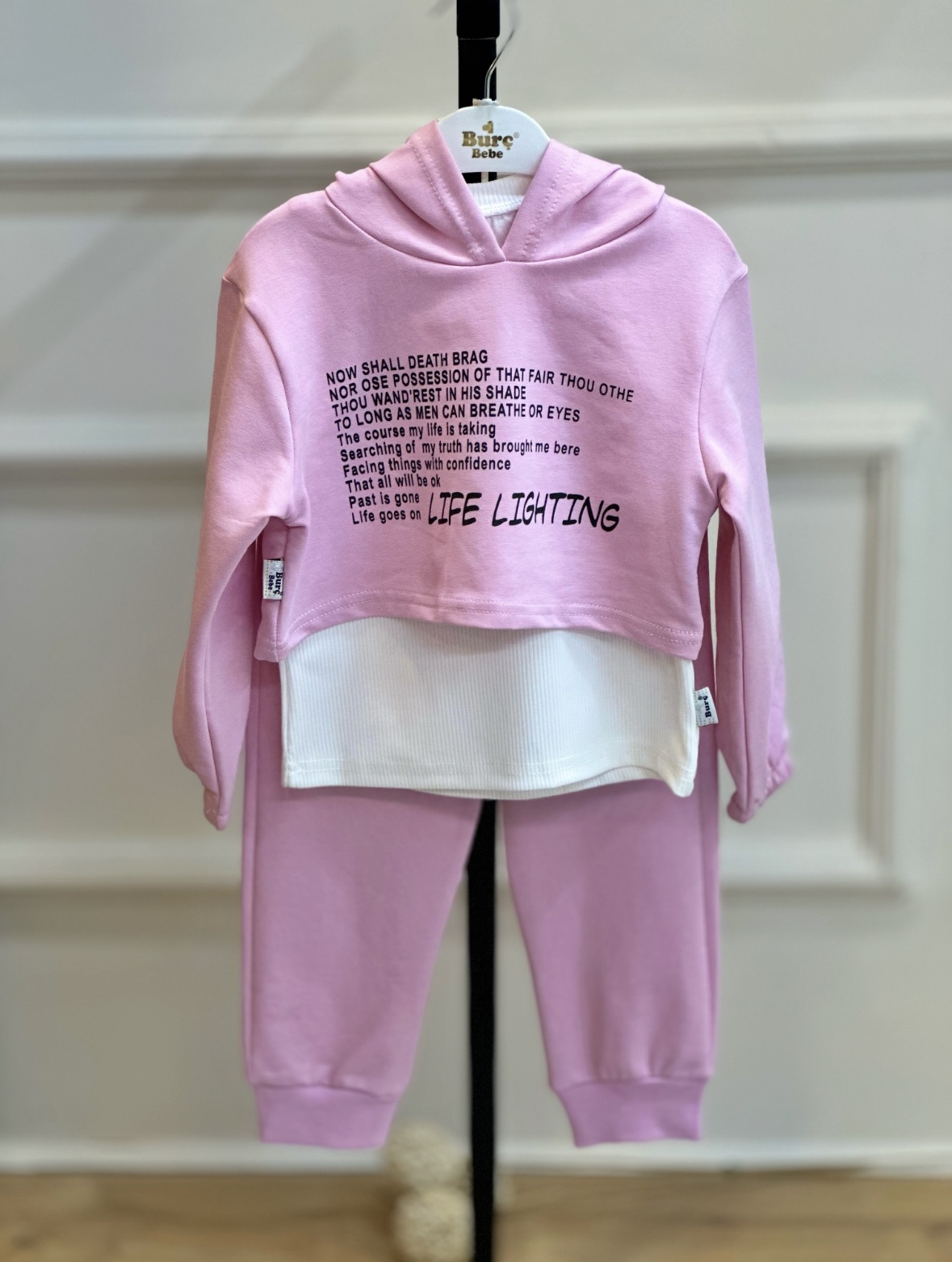 2-6 Yaş 3’lü Pembe Crop Sweatli Takım