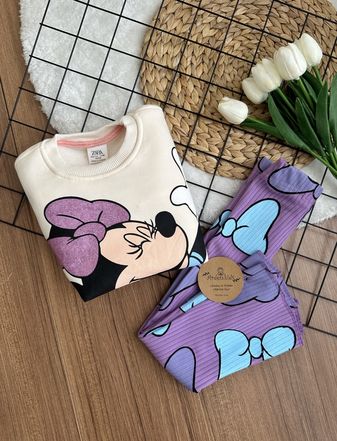 3-10 Yaş Lila Minnie Baskılı Taytlı Şardonlu Takım