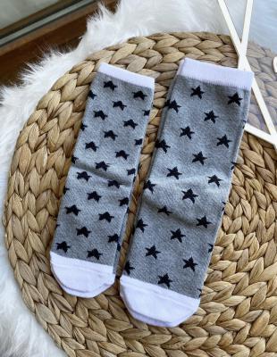 Anne Bebek Gri Yıldız Çorap Set